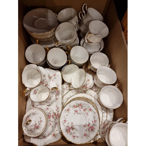 81 - An early enamel white bread bin together with, a quantity of dinner/teaware makers to include- Parag... 