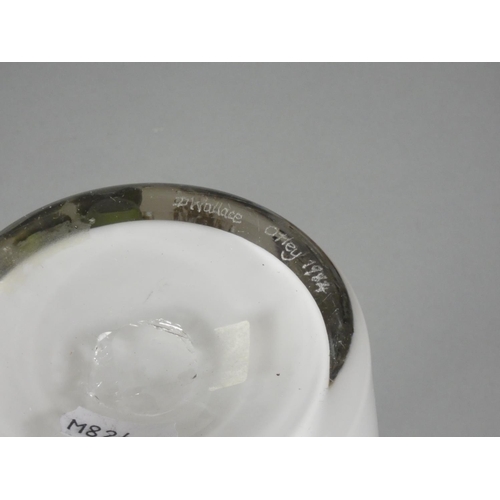 124 - An Andrew Sanders, an iridescent black and white pearl baluster vase, engraved AH Sanders, '83, heig... 