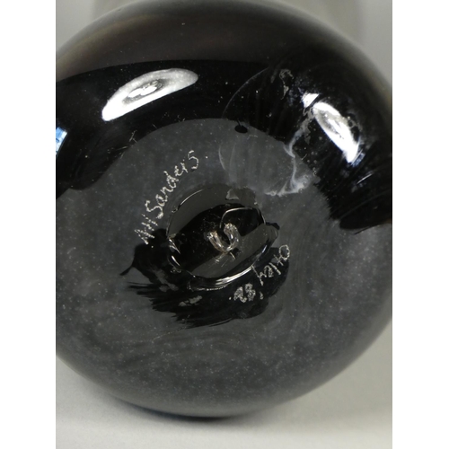 129 - An Antony Sterne, an iridescent purple vase of baluster form, studded neck, scalloped and flared rim... 