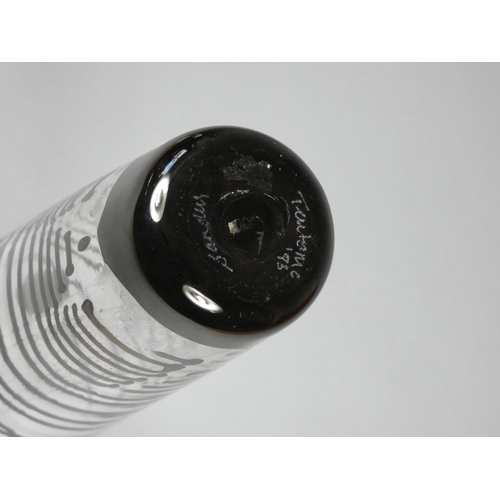 130 - An Unknown, a frosted glass trinket holder with lid, line and dot detail, diameter 10cm,  a Whitefri... 