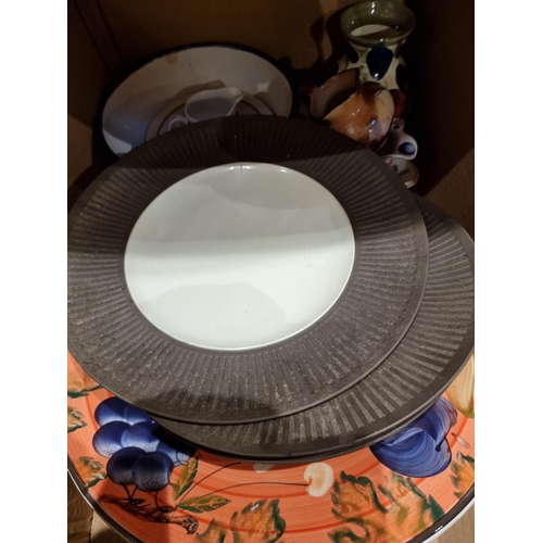 81 - An early enamel white bread bin together with, a quantity of dinner/teaware makers to include- Parag... 