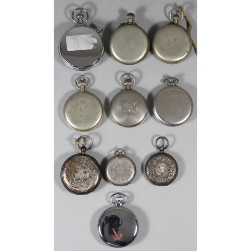 150 - A Military issue stop watch, Broad Arrow, T.P., 1/10, 3103/60, 6B/9101002, two Ingersoll stop watche... 