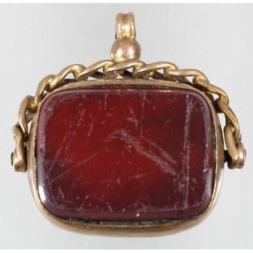 165 - A 9ct rose gold swivel seal, Chester 1923, with bloodstone and cornelian panels