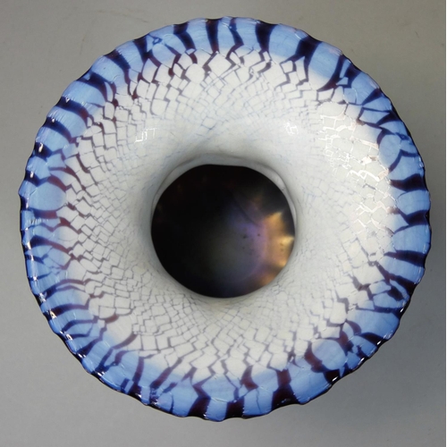 129 - An Antony Sterne, an iridescent purple vase of baluster form, studded neck, scalloped and flared rim... 