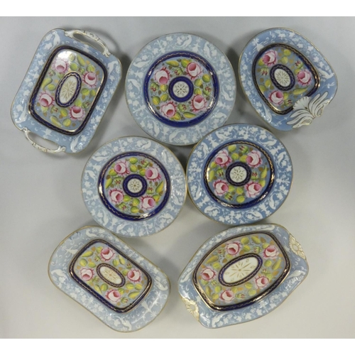 62 - A New Hall powder blue part dessert service, pattern 1707, c.1820, comprising four various dishes an... 