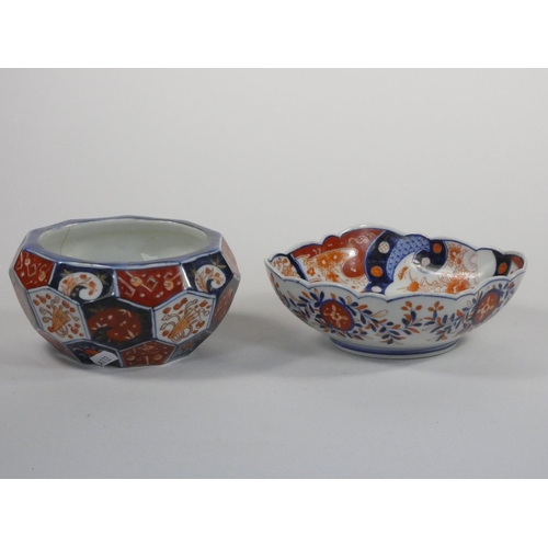 113 - A Japanese Imari pattern square bowl, 16cm and another similar 14 cm.