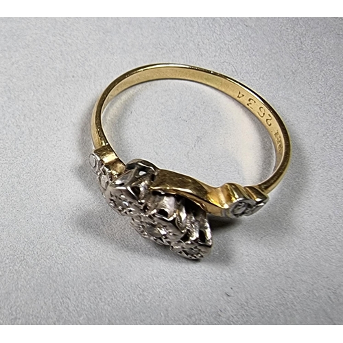 184 - An 18ct gold three stone diamond ring, size O, 3.2 gms