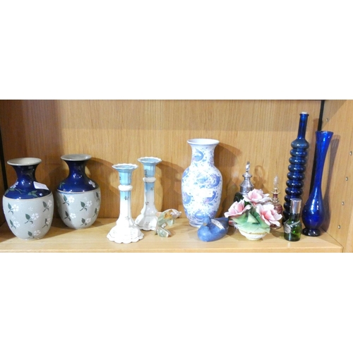 112A - A pair of Doulton Lambeth style stoneware vases, numbered 1092 and other china