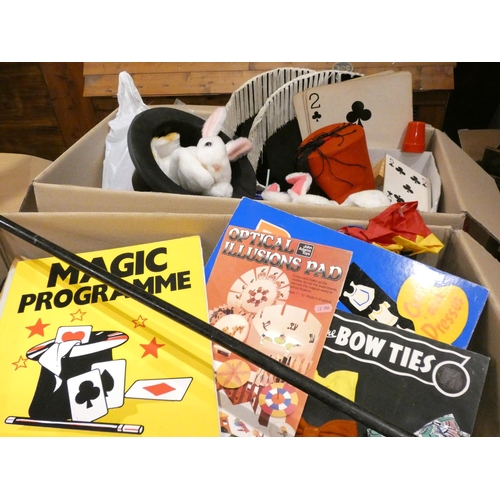 65 - A quantity of children's magic tricks to include- wands, rabbit in a hat, playing cards, bow-ties, d... 
