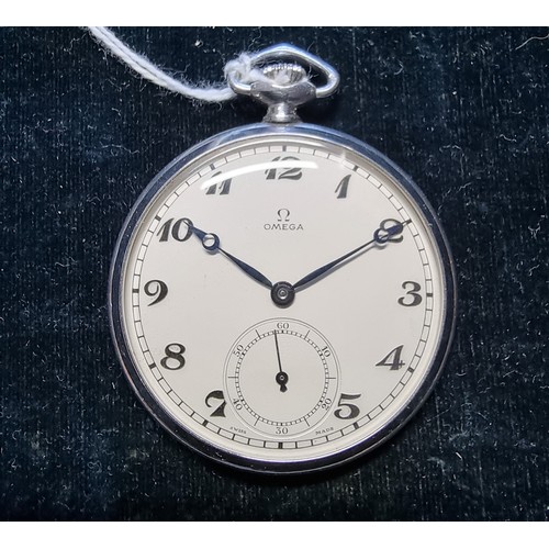 170 - Omega, a stainless steel open face key less wind pocket watch, with subsidiary seconds dial, the sig... 