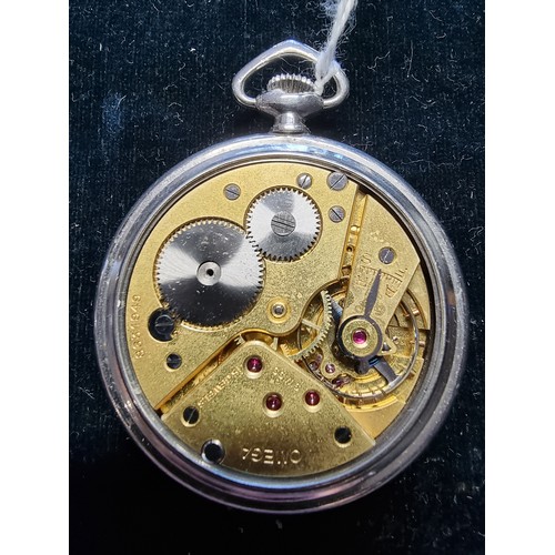170 - Omega, a stainless steel open face key less wind pocket watch, with subsidiary seconds dial, the sig... 