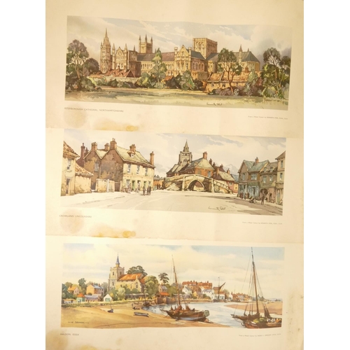 66 - Three unframed carriage prints to include- Peterborough Castle, Crowland Lincolnshire and Maldon Ess... 