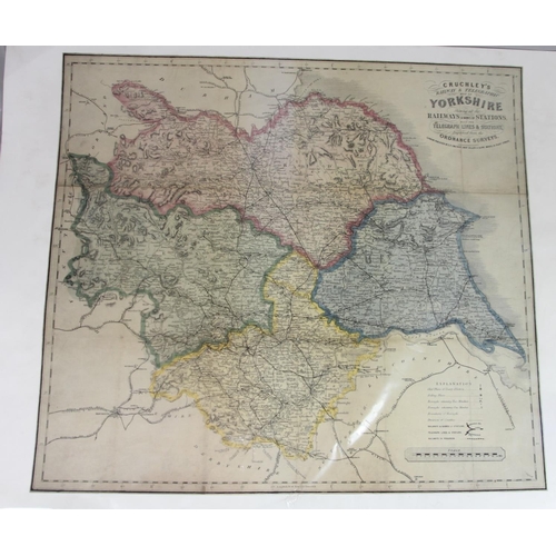 68 - A modern version of Cruchleys Railways & Telegraphic map of Yorkshire in 1865 together with an unfra... 