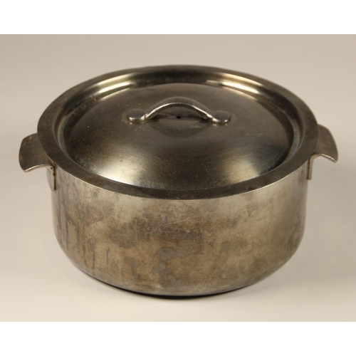 84 - Three stainless steel cooking pots, each marked to base and lid 'LMS HOTELS'