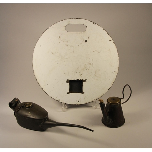 101 - A LNER  long-spouted oil can, small flare-lamp stamped G.THAIN and a white head code disc- as used b... 