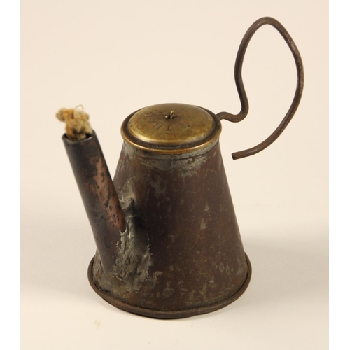 101 - A LNER  long-spouted oil can, small flare-lamp stamped G.THAIN and a white head code disc- as used b... 