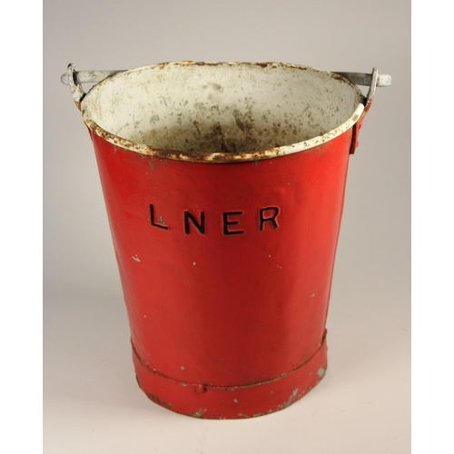 102 - A red LNER fire bucket, marked LNER on one side and 'fire use only'