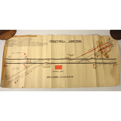 122 - A signal box bell with Ivorine plate 'Chesterfield' together with a signal box diagram from Greetwel... 