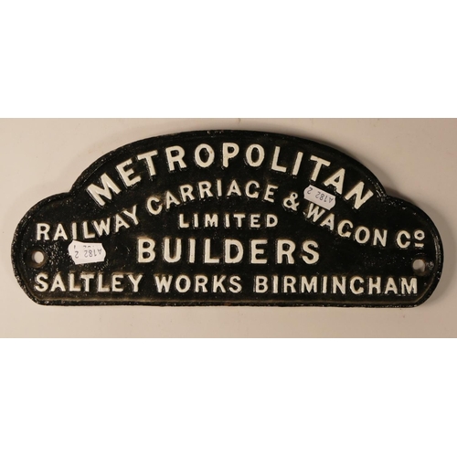 153 - A cast-iron wagon plate 'Metropolitan R.C&W. CO Saltley Works, Birmingham'