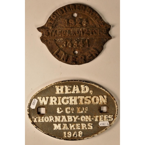 154 - Two cast-iron wagon plates 'Head Wrighton & Co 1948, Thornaby-on-Tees. and LNER-N 1924 12 tons