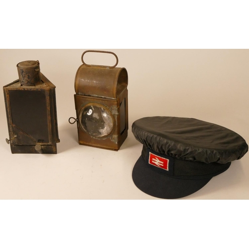 222 - An LNER hand lantern with burner, stamped LNER, together with an unmarked triangular lamp with burne... 