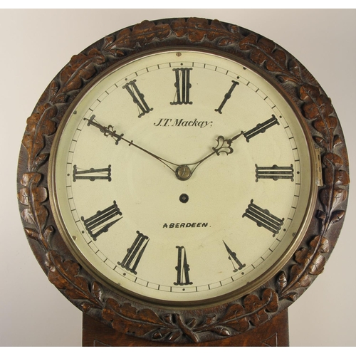 237 - A Victorian Scottish oak cased drop dial chain fusee wall clock, signed J.T. Mackay, Aberdeen, the 1... 