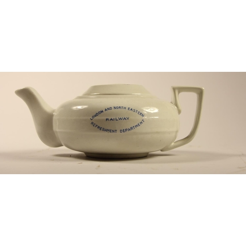 238 - Three LNER china items all marked LNER- soup dish, teapot with lid, fluted bon-bon dish and tea towe... 