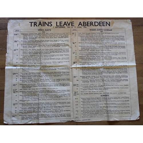 239 - A Quad-Royal timetable for trains departing Aberdeen between 7th September 1964- 13th June 1965