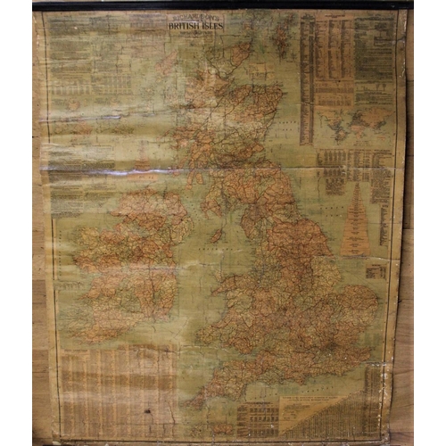 241 - A 1930s Richardsons linen-backed map, of The British Isles showing railways, roads and rail distance... 