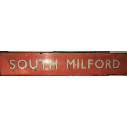 251 - A B.R.(NE) tangerine running-in board from South Milford with black edged lettering 50 x 280 cm