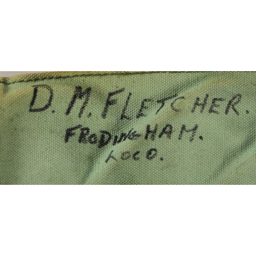 96 - A box of sundry items to include- cloth container of 8 tools marked B.R(E)D.M Flectcher, Frodringham... 