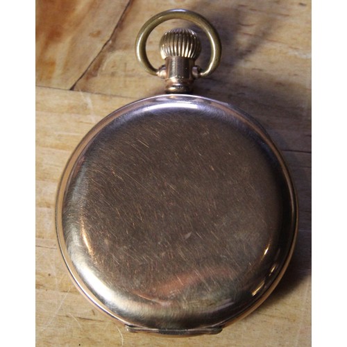 111 - Mura, a gold plated keyless wind full hunter pocket watch, white enamel dial, 7 jewel, 2 adj movemen... 