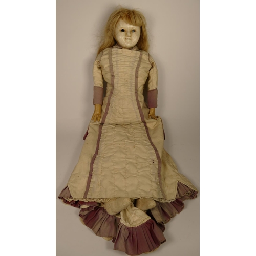 288 - Four early 19th century wax head dolls, dressed in period clothing, 48 cm, 63 cm, 70 cm and 83 cm (4... 