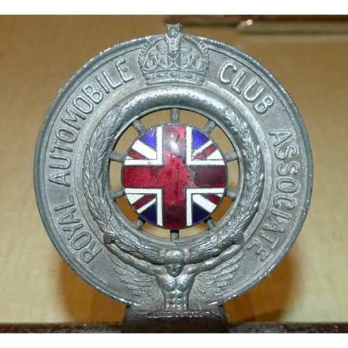 87 - An early RAC bumper bar membership badge with enamel Union Jack, with an early AA badge, also includ... 