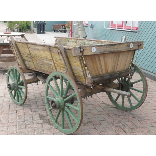 111 - A large wooden cart carriage, with wooden wheels