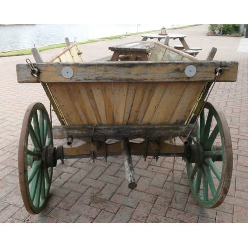 111 - A large wooden cart carriage, with wooden wheels