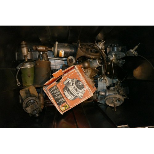 163 - A collection of starter motors, alternators, radiators and manifolds