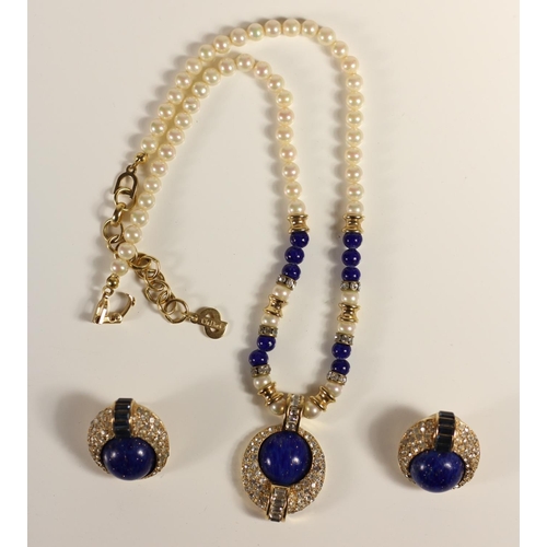 69 - Christian Dior, a Revelie faux lapis lazuli, pearl, sapphire, diamond and gold necklace/pendant with... 