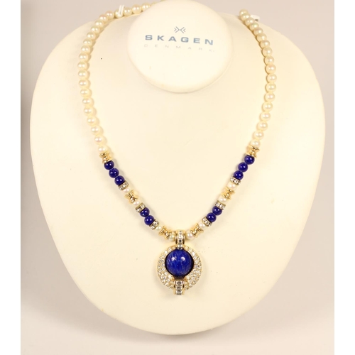 69 - Christian Dior, a Revelie faux lapis lazuli, pearl, sapphire, diamond and gold necklace/pendant with... 