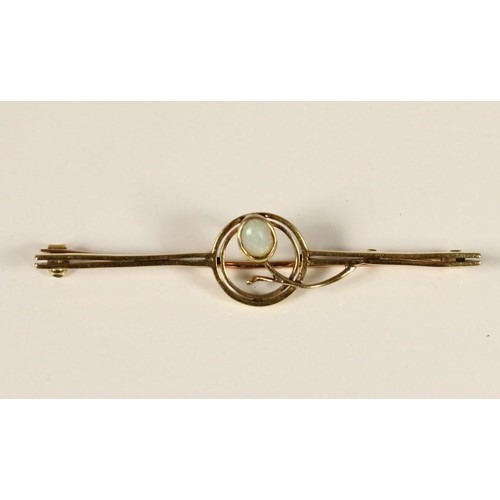 81 - An Edwardian 15ct gold and opal bar brooch and a Victorian gold, turquoise and pearl bar brooch, tes... 