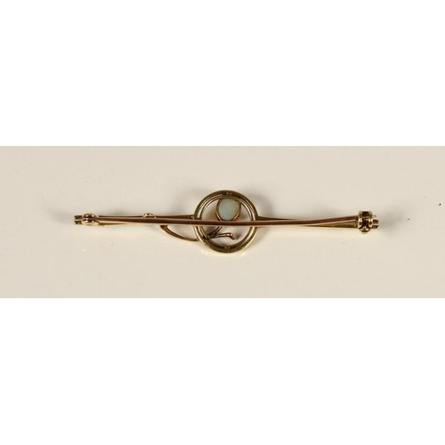 81 - An Edwardian 15ct gold and opal bar brooch and a Victorian gold, turquoise and pearl bar brooch, tes... 