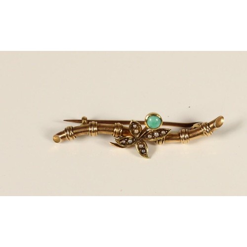 81 - An Edwardian 15ct gold and opal bar brooch and a Victorian gold, turquoise and pearl bar brooch, tes... 