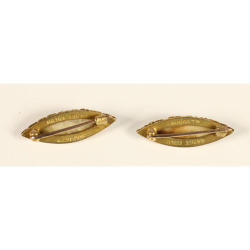 100 - A North American Gold Rush pair of gold and horn lozenge brooches, probably Alaska or California, la... 