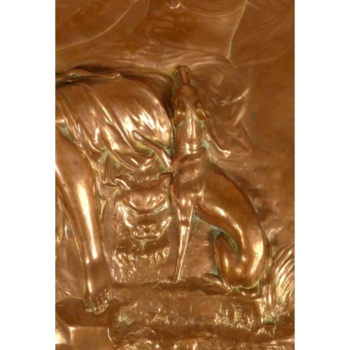 167 - A 19th century cast copper panel of Diana the Huntress seated on a quarry, 35 x 25 cm