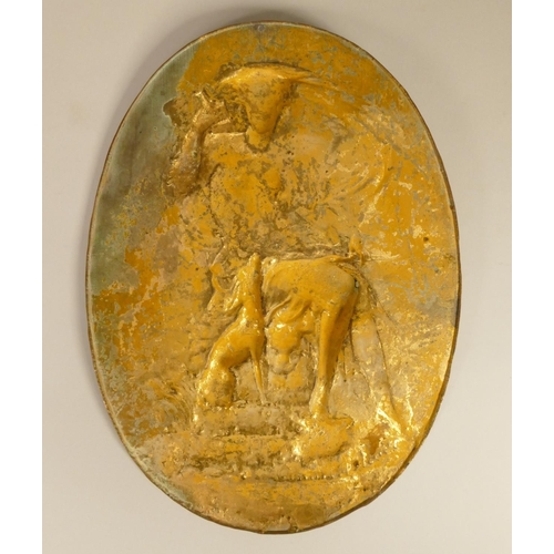 167 - A 19th century cast copper panel of Diana the Huntress seated on a quarry, 35 x 25 cm