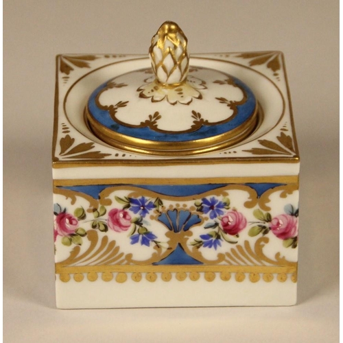 182 - A Dresden porcelain ink well and tray, floral and gold detailing, signed to base,  tray 20 x 16 cm, ... 