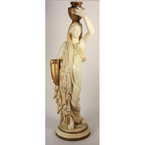 189 - A large Royal Worcester figurine of a lady Grecian water carrier, c.1905, blush ivory dress with col... 