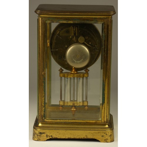 208 - A French four glass brass mantle clock, the white enamel dial with Arabic numerals, the movement sig... 