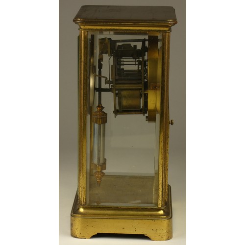 208 - A French four glass brass mantle clock, the white enamel dial with Arabic numerals, the movement sig... 