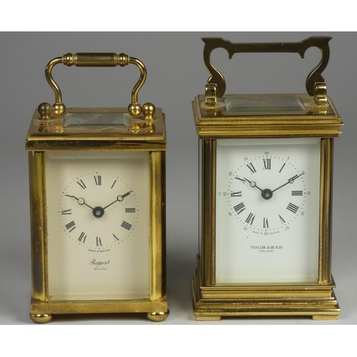 215 - A brass carriage clock, the white enamel dial signed Taylor and Bligh, England,11.5 x 8.5 x 6.5cm to... 